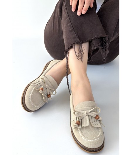 Boriy Bej Deri Tozu Süet Babet Ayakkabı