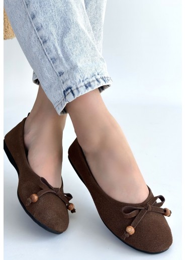 Cear Kahverengi Deri Tozu Süet Babet Ayakkabı