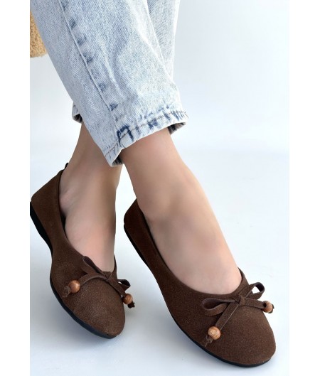 Cear Kahverengi Deri Tozu Süet Babet Ayakkabı