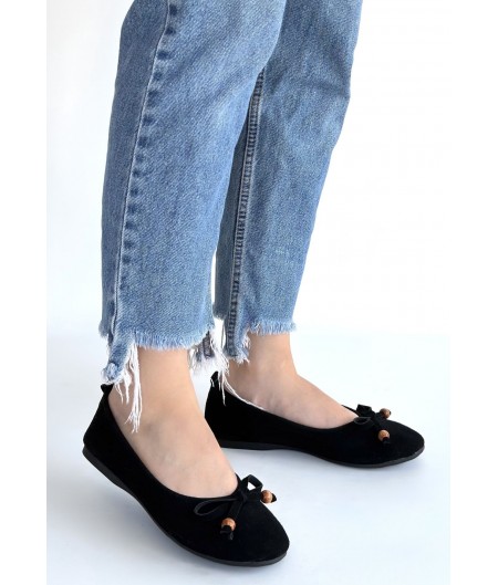 Cear Siyah Deri Tozu Süet Babet Ayakkabı