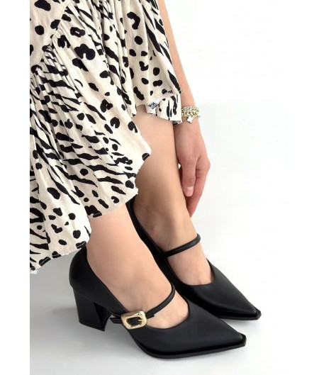 Nıvra Siyah Cilt Topuklu Ayakkabı