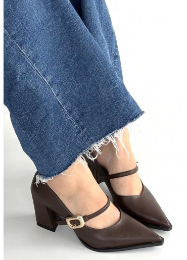 Nıvra Kahverengi Cilt Topuklu Ayakkabı