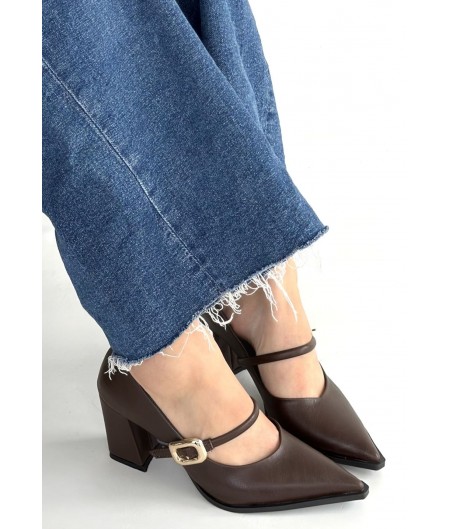 Nıvra Kahverengi Cilt Topuklu Ayakkabı