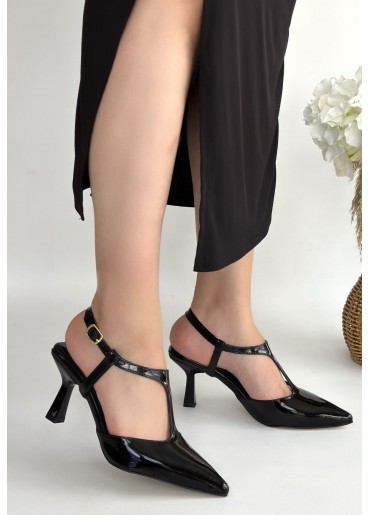 Tula Siyah Rugan Topuklu Ayakkabı