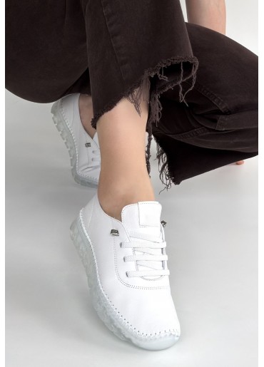 Jiten Beyaz Deri Bağcıklı Spor Ayakkabı