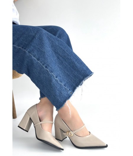 Nıvra Bej Cilt Topuklu Ayakkabı