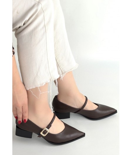 Galye Kahverengi Cilt Topuklu Ayakkabı