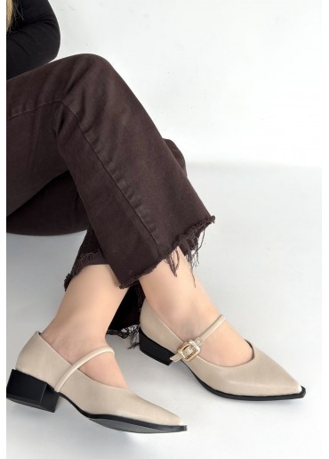 Galye Bej Cilt Topuklu Ayakkabı