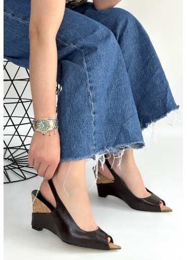 Nemba Kahverengi Rugan Dolgu Topuk Ayakkabı