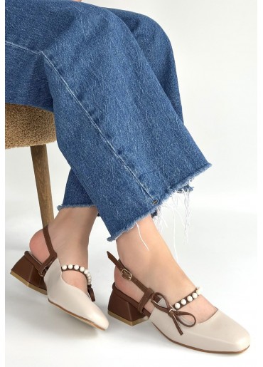 Ceyda Bej Cilt Taba Detaylı Topuklu Ayakkabı