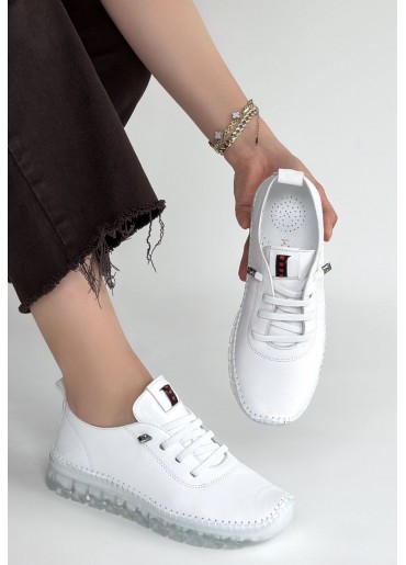 Jiten Beyaz Deri Bağcıklı Spor Ayakkabı