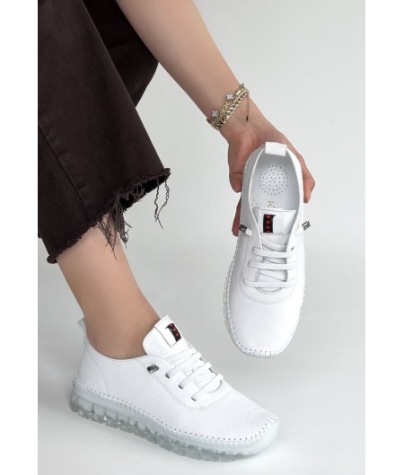 Jiten Beyaz Deri Bağcıklı Spor Ayakkabı