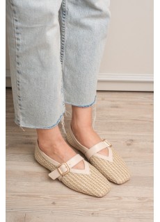 Ponti Bej Cilt Hasır Detaylı Babet Ayakkabı