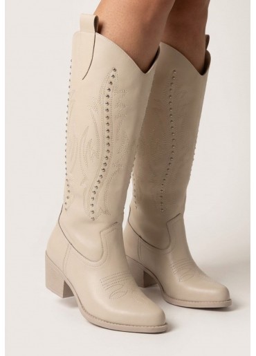 Meof Bej Cilt Topuklu Çizme