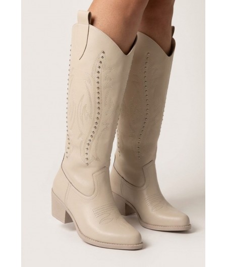 Meof Bej Cilt Topuklu Çizme