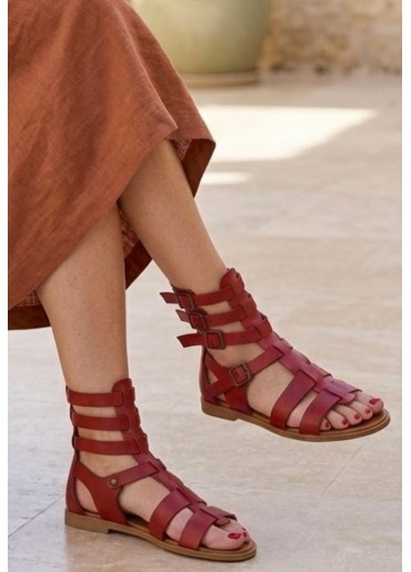 Nola Kırmızı Deri Kemerli Sandalet