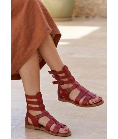 Nola Kırmızı Deri Kemerli Sandalet