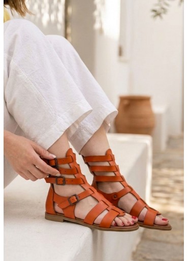 Nola Turuncu Deri Kemerli Sandalet