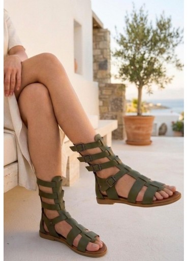 Nola Yeşil Deri Kemerli Sandalet