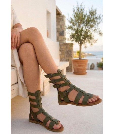 Nola Yeşil Deri Kemerli Sandalet