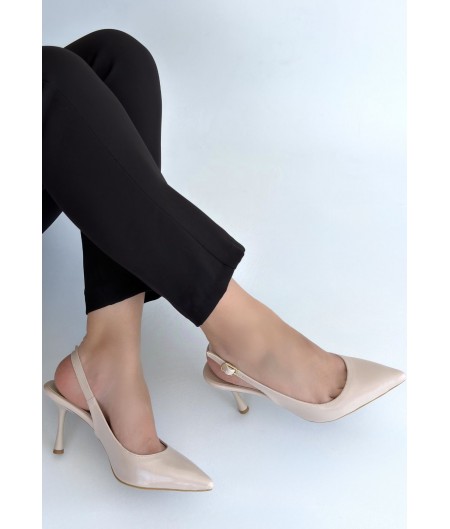 Kentay Bej Cilt Topuklu Ayakkabı