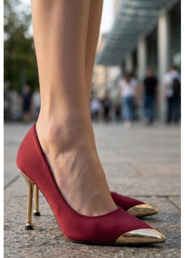 Norji Bordo Saten Stiletto Ayakkabı